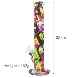 Glow in the dark silicone bongs Smoking Water Pipes glass Bong hot selling printing 14'' straight Unbreakable Bongs Hookah dab rig