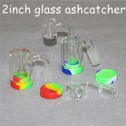 2 Inch Glass Ash Catcher Smoking Accessories with 14mm joint 5ml Silicone Container Reclaimer Thick Pyrex Ashcatcher for Water Bongs + 4mm quartz bangers