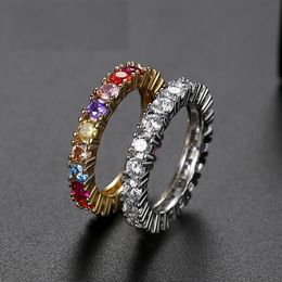 Fashion Baguette Zircon Chram Rings Gold Silver Color Iced Bling CZ T Shape Ring For Women Men Hip Hop Jewelry Gift