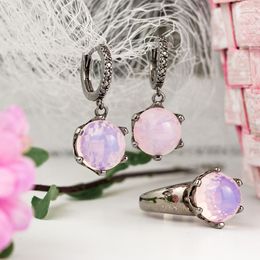 Fashion- Earrings Round Stone with Cut pattern Clip circle Jewellery Sweet Jewelry Drop earring Gift for Women