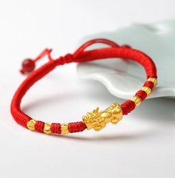 Gold Plated Animal Pixiu Transfer Bracelet Red/ Black Rope Bracelet Feng Shui Couple Jewellery