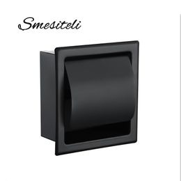 Smesiteli SUS304 Matte Black Or Chrome Toilet Paper Holder Waterproof Paper Shelf Wall Mounted Tissue Box Home Storage Y200108