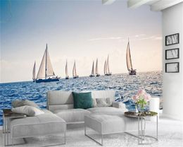 3d Home Wallpaper Beautiful Blue Sea Sailing Cruise Custom Beautiful Ocean Landscape Silk Mural Wallpaper