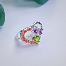 Fashion-Silver and Rose 2 tone plate Lovely Ring Heart design Jewellery Multi Olivine CZ Jewelry Trendy rings Gifts