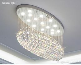 Modern Oval LED K9 Crystal Chandelier Lighting Rain Drop Crystal Ceiling lights for Living Room Bedroom Villa Kitchen Lamp L31"*W12"*H24"