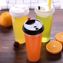 700ml 24oz Cold Hot Drinks Juice Cups with Lid Coffee Milk Tea Cups Thicken Disposable Transparent Plastic Drinks Cup