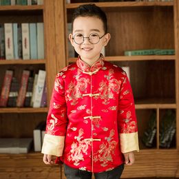 Red Satin Cheongsam Top Brocade Baby Chinese New Year Clothes Winter Boy Jacket Children Kids Windbreaker Boys Coat Chipao