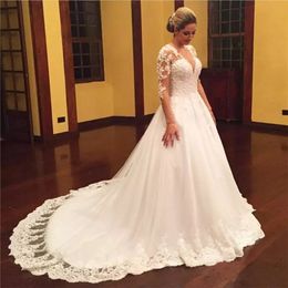 Robe De Mariee 2019 Wedding Dresses illusion Long Sleeves deep V Neck Lace Elegant Bride Dresses Wedding Gown Vestido De Novias Casamento