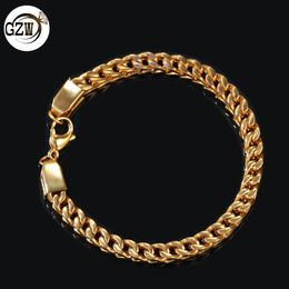New Fashion 6MM guys Gold Plated Stainless Steel Vintage Franco Chain Mens Bracelet Wristband Hip Hop Rapper Jewelry Gifts for Men Boys