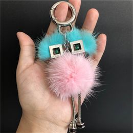 2024SS Genuine Real Fur Chick Monster Robot Doll Toy Charm Fur Pompom Ball Bag Charm Key Chain Keyring bag car phone Accessories 2024