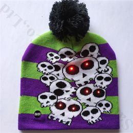 16 Styles LED Juniors Knit Hats Winter Warm Snowman Light-up Beanie Caps Unisex Pumpkin Skull Cap Pompon Ball Hat for Xmas Halloween B82103