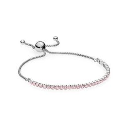 925 Sterling Silver Adjustable size Crystal Shine Bracelet with box for Pandora Charms Women Wedding Jewellery Bracelets W240