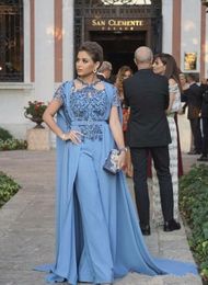 2019 New Plus Size Jumpsuits Prom Dresses With Wrap Beaded Applique Saudi Arabic Dress Evening Gowns Long Women Party Suits Custom