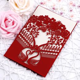 2020 Elegant Red Laser Cut Wedding Invitations Cards Hollow Heart Rose for Engagement Birthday Bridal Shower Invites