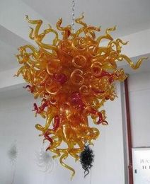 Lamp Home Wedding Restaurant Amber Pendant Lights Flower Shape Ceiling Lamps Hand Blown Murano Glass LED Chandeliers