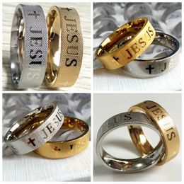 24pcs Jesus Cross Net Surface Grid Stainless Steel Ring High Quality Shiny Comfort Fit Men Women Thick Band Religious Ring Xmas Gift