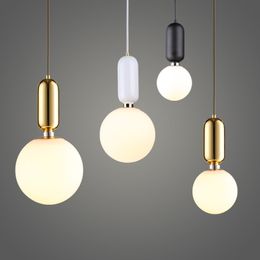 Modern Simple Led Pendant Lights With Alloy For Cafe Bar Restaurant Home Deco Hanging Lamp Nordic Drop Light Fixture Glass Ball