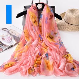 200*140cm Fashion Silk Scarves Shawl Women Chiffon Beach Towel Blanket Floral Print Summer Sunscreen Wraps Girl Riding Scarf GGA3376-4