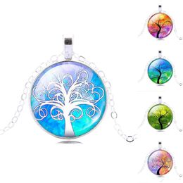 2019 New Retro tree pendant necklace Gemstone cabochon silver statement chain Necklace Glass Cabochon Pendant Jewelry for Women