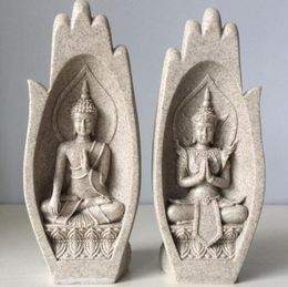 2Pcs Small Buddha Statue Monk Figurine Tathagata India Yoga Mandala Hands Sculptures Home Decoration Accessories Ornaments