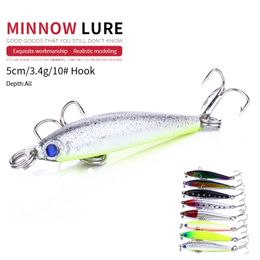 Newup 8PCS Minnow Fishing Lure Laser Hard Artificial Bait 3D Eyes 5cm 3.4g Fishing Wobblers Crankbait Minnows