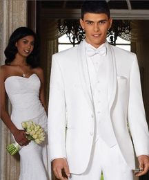 New Design Two Buttons White Groom Tuxedos Groomsmen Best Man Suits Mens Wedding Blazer Suits (Jacket+Pants+Vest+Tie) 1143