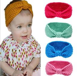 Kids girls Winter crochet Warm headbands Baby girls Xmas Turbon Knot Knitted Hairband Ear Warmer Children Princess turban hair accessories