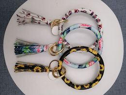 EUB 10pcs mixed colors PU Leather O Key Chain Custom Circle Tassel Wristlet Bracelet Keychain Women Girl Key Ring Wrist Strap240s