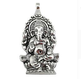 -20pcs Aleación Religión Tailandia Ganesha Buddha Elefante Encantos Antiguo Plata Charms Colgante para collar Joyería Haciendo hallazgos 62x32mm