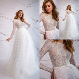 Sexy 2020 Eva Lendel Illusion Bodice Wedding Dress Garden A Line Bateau Long Sleeve Wedding Grown