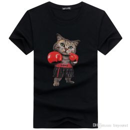 -Hombres O cuello algodón manga corta encantadora boxeo gato camisetas divertido gato animal personalizado camisetas de cumpleaños regalo de cumpleaños