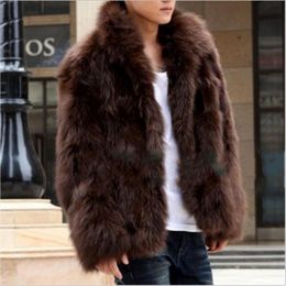 Mens Winter Faux Fur Coat Cool Warm Coats Fashion Brown Black Male Plus Size S-XXXL