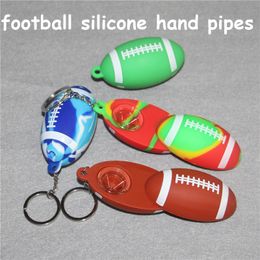 Silicone Smoking Pipe Football HandPipe Glass Oil Burner Pipes for dry herb smoke dab rig water bongs with keychain