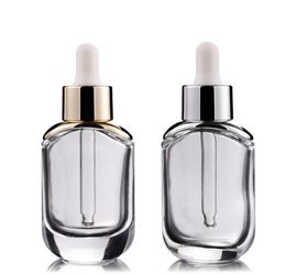 High-Grade Transparent Cosmetic Bottle 30ml Essence liquid foundation dropper bottle with gold silver cap SN145