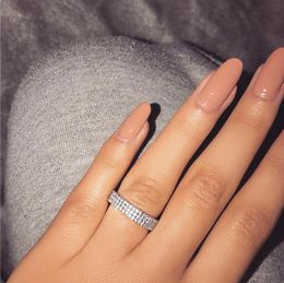 Rulalei Handmade Fashion Jewellery 925 Sterling Silver Pave White Sapphire CZ Diamond Eternity Ring Women Wedding Finger Ring For Lovers Gift