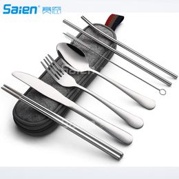 Portable Utensils, Travel Camping Cutlery Set, 8-Piece including Knife Fork Spoon Chopsticks Cleaning Brush Straws Portable Case, Stainless