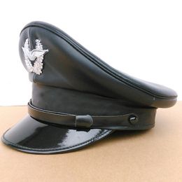 Mens Faux Leather Army Muir Biker Peaked Police Gay Military Caps Hats Stylish