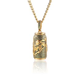 Hip Hop Jewellery Solid Sprite Bottle Pendant 3A Zircon Gold Wearable Chain Party High Quality Copper Cool Jewellery For Women Christmas Gifts