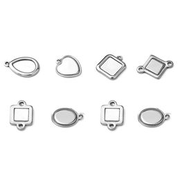 50PCS/lot New Fashion Oval Round Square Heart shape Stainless Steel Pendant DIY Base Cabochon Settings Blank Tray For Cameo Jewelry Making