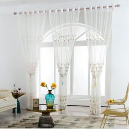 Sheer Curtains Simple hexagonal star embroidered finished screen balcony study living room bedroom white curtain