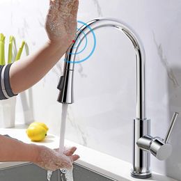 Touch Sense Control Superior Kitchen Faucet Pull Out Double Functions Solid Brass Chromed Kitchen Sink Water Mixer Tap