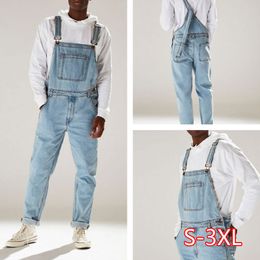 Men Casual Jeans Denim Strap Jean Jumpsuit Loose Fitting Sleeveless Casual Feminino Overalls Dungarees Playsuit202M