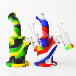 8.5" Silicone Bong Hookahs with 14.4mm joint Smoking Accessories ash catcher and glass bowl water pipe dab oil rig smoke pipe