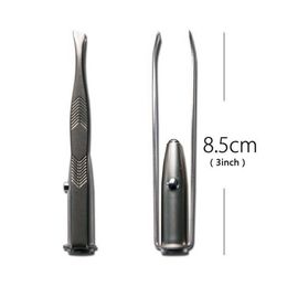 Make Up Beauty Tool Stainless Steel LED Eyebrow Tweezer With Smart LED Light Non-slip Eyelash Eyebrow Hair Removal Tweezers Clip BC