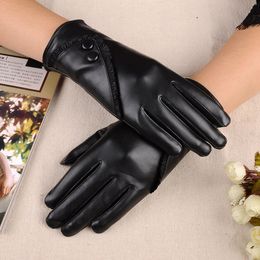 Fashion- Women's Leather-like Gloves Fashion New Plushed PU Heating Driving Gloves Wholesale