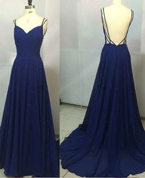Sweetheart Neckline Simple Long Chiffon Prom Dresses Backless Floor Length Navy Blue Pageant Dresses with Flowy Skirt Formal Occasion Dress