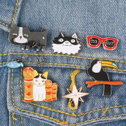 Cute Cartoon Animal Cat Dog Metal Kawaii Enamel Pin Badge Buttons Brooch Shirt Denim Jacket Bag Decorative Brooches for Women Girls