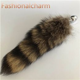 100% Real Genuine America Raccoon Fur Tail Plug Anal Plug Cosplay Toy Love Sweety Toy Soft Fluffy Accessories