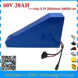 Free customs duty 1500W 60V 20AH Triangle battery 60V lithium battery 20AH use 3.7V 2500mah cell with free bag 30A BMS