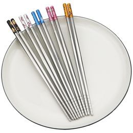 1Pair Non-slip Head Chopsticks 23.5cm Chinese Chopsticks 304 Stainless Steel Dinnerware Anti-scalding Tableware Restaurant Hotel Home Use